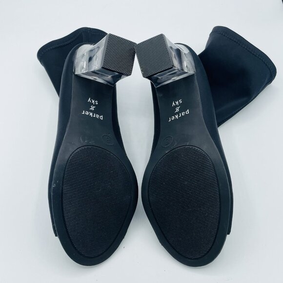 Parker & Sky Heels Womens Size 8 Black Boot Clear Heel Booties Stretch Open Toe - Picture 9 of 11